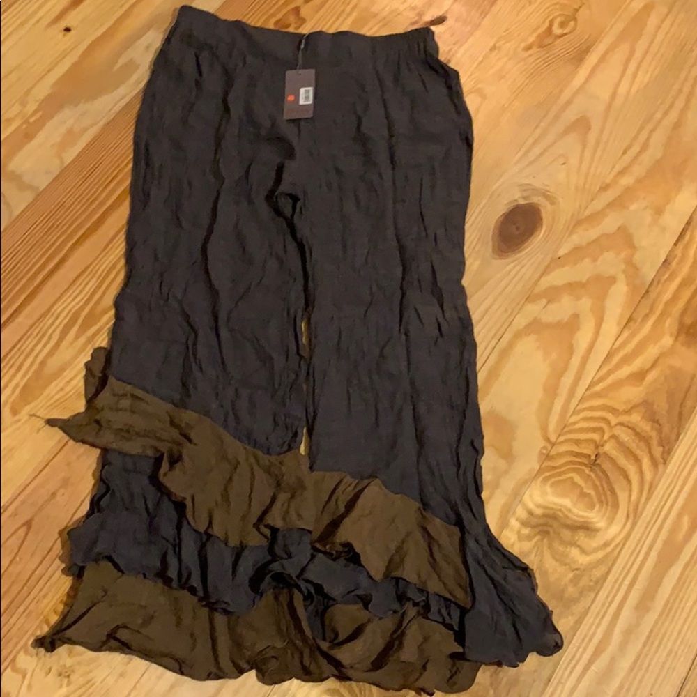 Gray and brown boho flare pants